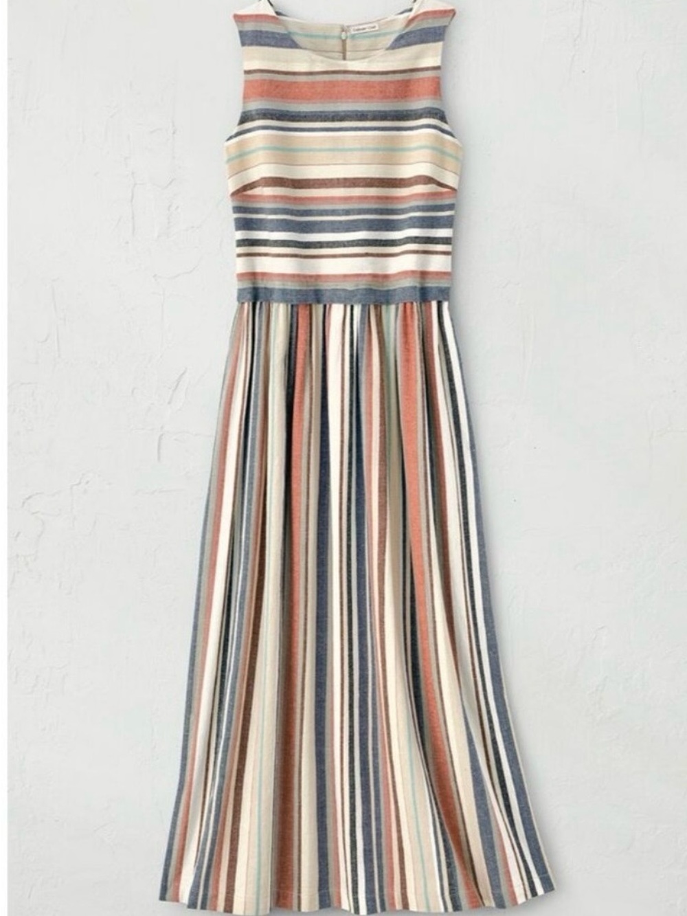 Coldwater Creek Striped Sleeveless Maxi Dress in Navy, Rust & Cream